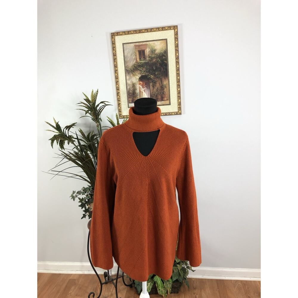 Chico’s Women Sweater Turtle L Long Sleeve Pullover Knit Y2K Minimalist Orange